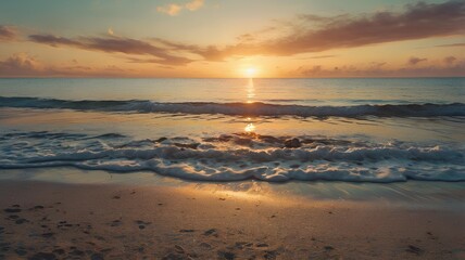 Fototapeta premium a sunset with clouds and the sun reflecting on the water.