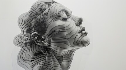 Fototapeta premium Elegant female profile lines drawn with black fine lines on a white background, embodying a minimalist and modern artistic concept.