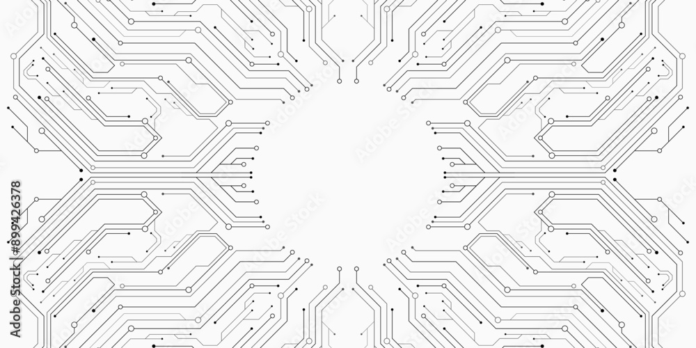 Fototapete futuristic circuit board pattern on white background. hi-tech cpu panel. sci-fi technology banner de