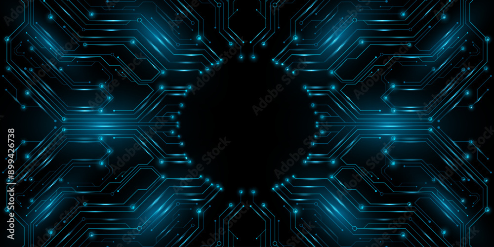 Wall mural futuristic glowing circuit board pattern on dark background. hi-tech cpu panel with light effects. s