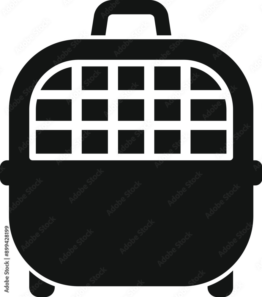 Poster black silhouette of a plastic pet carrier with a handle and a grid door, designed for safe and comfo