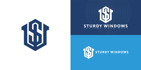 Abstract hexagon initial letter SW or WS in blue color isolated on multiple background colors. The logo is suitable for real estate company logo design inspiration templates.