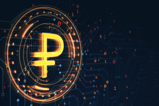 Digital representation of cryptocurrency symbol on a tech background. 3D Rendering - Powered by Adobe