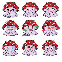 set of cute funny mushroom vector illustration