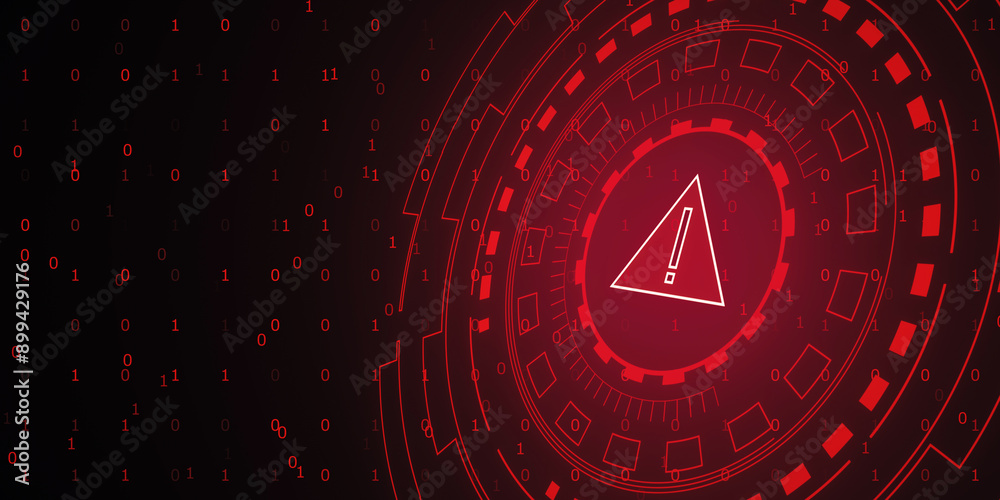 Leinwandbilder Red digital warning sign with exclamation mark on binary code background. 3D Rendering