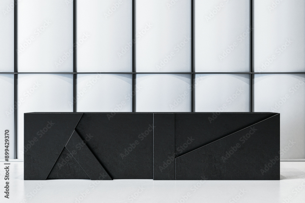 Poster modern reception desk in a minimalist office lobby. 3d rendering