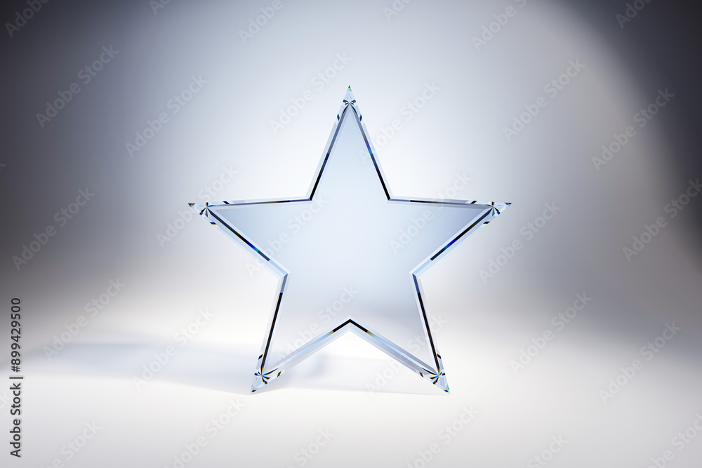 Poster Glass star-shaped design on a gradient background. 3D Rendering