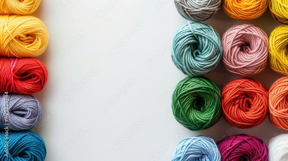 Aufkleber brightly colored yarn rolls are neatly arranged in a grid layout, providing ample space for crafting