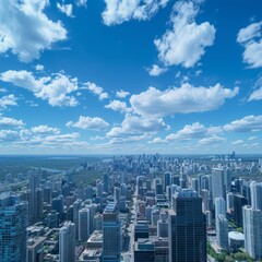 Expansive Panoramic View of Bustling City Under Cloudy Skies