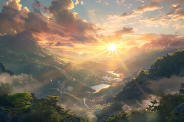 sunset over the mountains, beautiful sigh