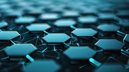 Obraz premium Explore glowing hexagonal patterns and digital lines, showcasing cuttingedge technology on a sleek dark backdrop.