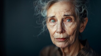 Obraz premium A graceful older woman with expressive eyes, her face radiating wisdom and grace.