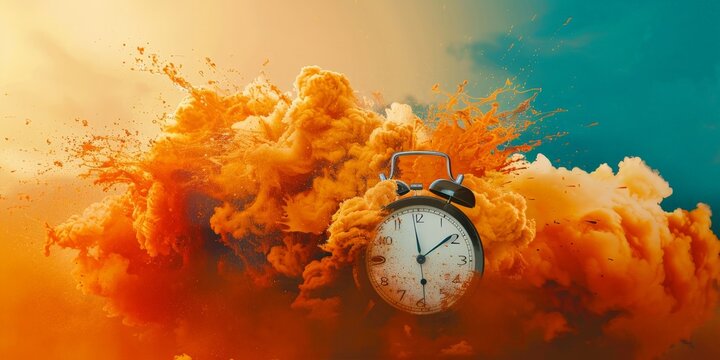 Vintage Clock Exploding in a Burst of Time and Color