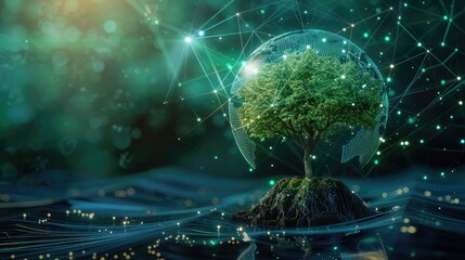 Fototapeta premium Abstract 3D globe with a tree, symbolizing the interconnectedness of the environment