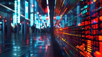 Obraz premium Dynamic 3D stock market ticker with flowing financial data, depicting market activity