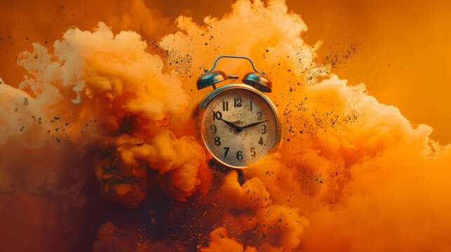 Vintage Clock Exploding in a Burst of Time and Color