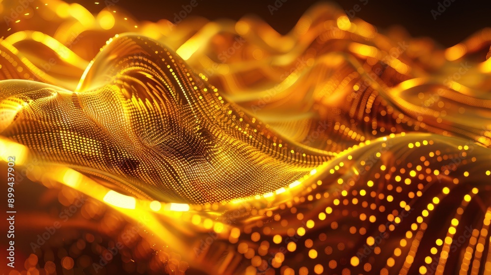 Poster dynamic abstract 3d golden wave with intricate patterns and a luminous glow