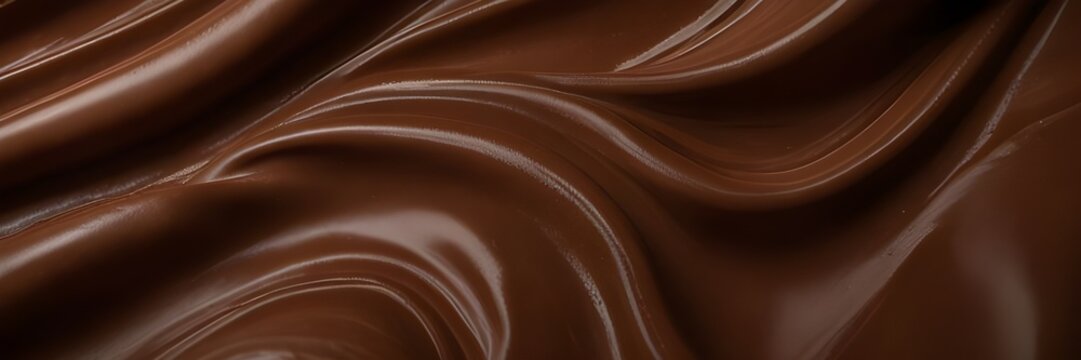 Sfondo di cioccolato, crema marrone latte, onda liquida di cacao, vortice choco, astratto caff&egrave; scuro. Flusso, gradiente, schizzo, raso, increspatura cremosa, sciroppo, seta, diffusione.