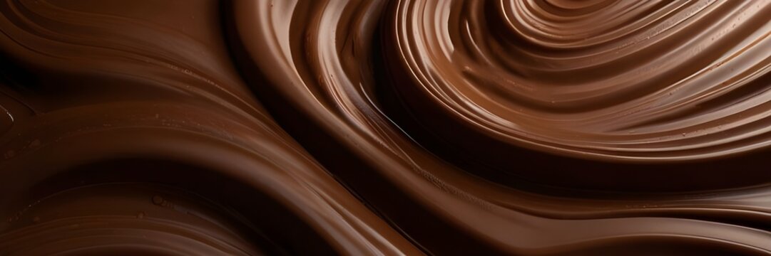 Sfondo di cioccolato, crema marrone latte, onda liquida di cacao, vortice choco, astratto caffè scuro. Flusso, gradiente, schizzo, raso, increspatura cremosa, sciroppo, seta, diffusione.