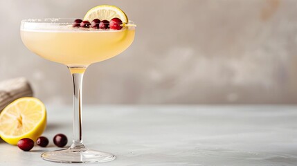 A close-up of a Scrooge Sour cocktail in a clear