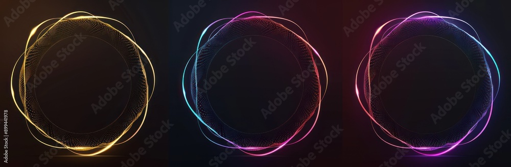 Poster abstract graphic design with three glowing ovals on a black background