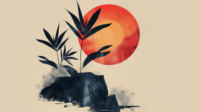 Simple graphic design concept about proportion between the few simple elements inspired by objects and nature