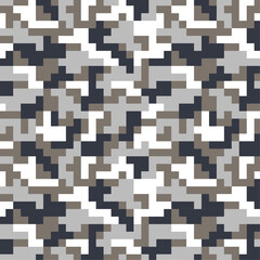 Camouflage seamless pattern for fabric print. digital pixel tiles. Woodland military textile. Modern camo uniform for war soldiers. Multicolor militaristic wallpaper. Vector design.