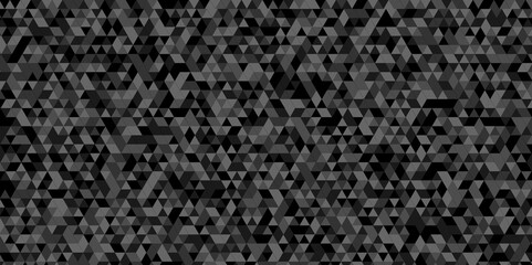 Vector geometric seamless technology black and gray triangle background. Abstract digital grid light pattern black low Polygon Mosaic triangle texture, business and corporate background.