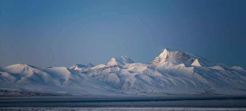 the sunrise of Mt.Memo Nani/Gurla Mandhata/Naimona'nyi Peak with Lake Manasarovar