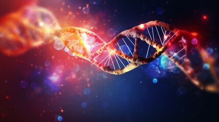 Futuristic dna strand with glowing chemical elements on blue background, highlighting genetic research and scientific advancements in biotechnology


