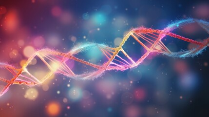 Futuristic dna strand with glowing chemical elements on blue background, highlighting genetic research and scientific advancements in biotechnology


