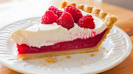 A slice of raspberry pie with whipped cream.