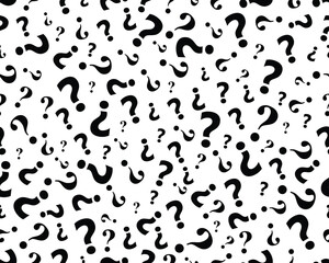 Black question mark on a white background, seamless pattern	