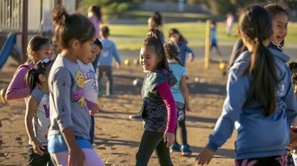 Obraz premium Young girls play together on a sunny day.