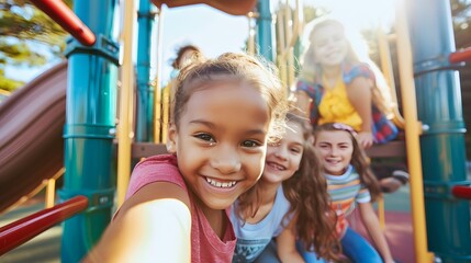 Obraz premium Group of smiling children on a playground