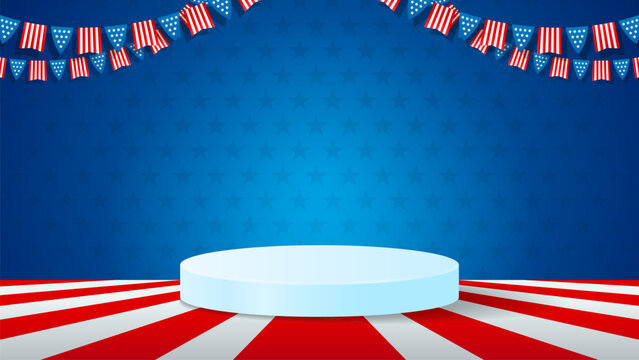USA stage background vector illustration. American product display stage for presentation.