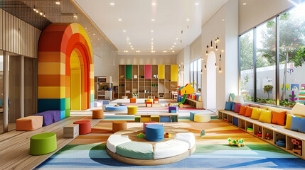 Colorful kindergarten classroom modern and playful