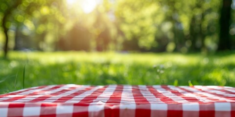 Checkered Cloth on Lush Green Grass, Perfect Picnic Spot