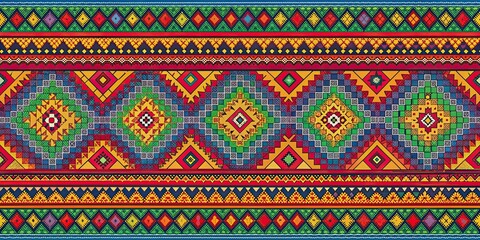 Colorful Latin American seamless pattern with traditional motifs, Latin America, seamless, pattern, colorful, traditional