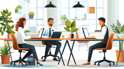 Business Professionals Collaborating in Modern Office Environment