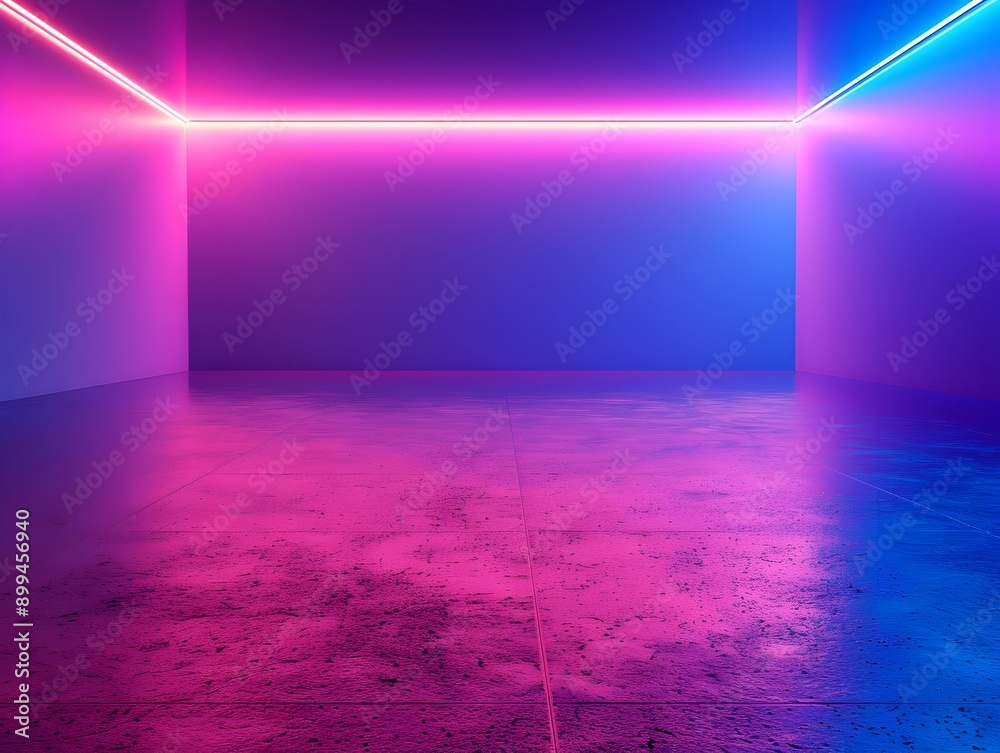 Poster Neon Gradient Purple and Blue Background for Product Display Concept Modern and Sleek Empty Studio Room with Copy Space