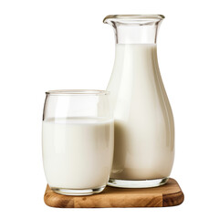 glass of milk and jug isolated on transparent background cutout