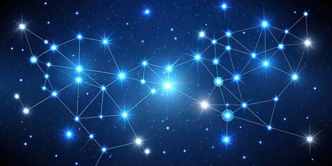 Zodiac constellation map on a deep blue starry sky, with fine lines connecting each constellation, Zodiac