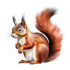 Obraz premium red squirrel watercolor isolated on transparent background cutout