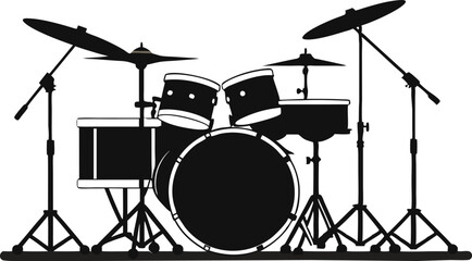  drum kit silhouette vector illustration on white background 