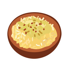 Rice dish food on bowl vector illustration, isolated on white background