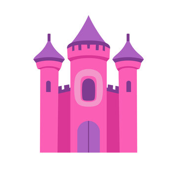 recommend clip art: Pink castle flat design vector illustration, beautiful fairytale castle clip art image, magical princess castle vector clipart, isolated on white background