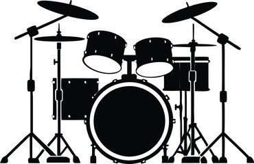  drum kit silhouette vector illustration on white background 