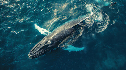 Fototapeta premium Humpback whale in the ocean top view