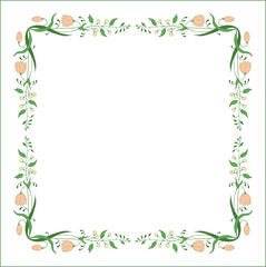 Elegant green vegetal ornamental frame with pink flowers, decorative border, corners for greeting cards, banners, business cards, invitations, menus. Isolated vector illustration.	
